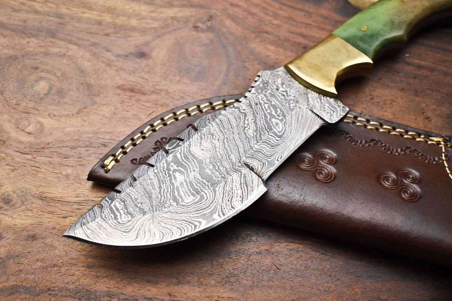 Rare Handmade Damascus Tracker Knife | Full Tang Camping & Hunting Blade with Leather Sheath