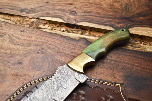 Rare Handmade Damascus Tracker Knife | Full Tang Camping & Hunting Blade with Leather Sheath