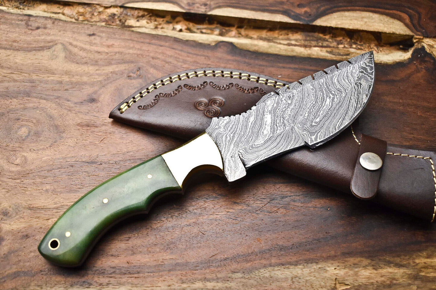 Rare Handmade Damascus Tracker Knife | Full Tang Camping & Hunting Blade with Leather Sheath