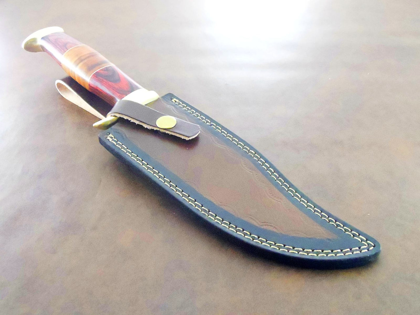 12.25” Handmade Damascus Bowie Knife | Natural Wood Handle