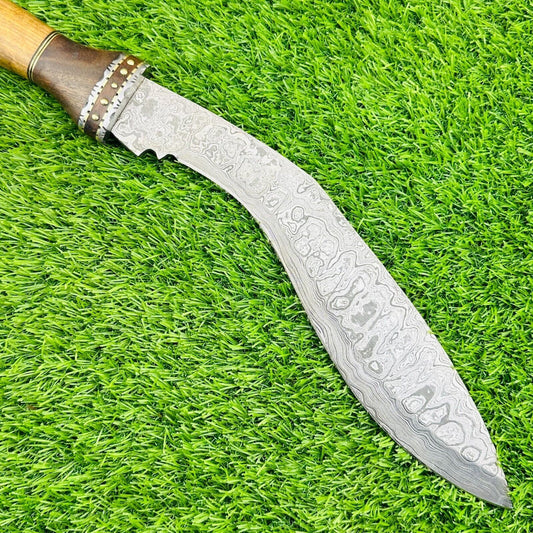 Heritage Forge Mountain Cleaver Damascus Kukri Bowie Knife with Wood Handle