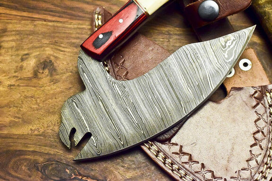 Custom Handmade Damascus Axe | Hunting Cleaver Chopper Knife With Camel Bone Handle