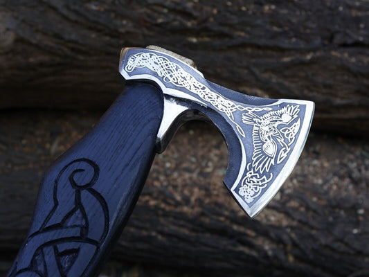 Handmade 23 Inch Sparrow Viking Tomahawk Axe with Ash Wood Handle and Leather Sheath