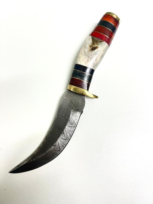 Heritage Forge Damascus Bowie Knife Stag Handle Custom Handmade Hunting Survival