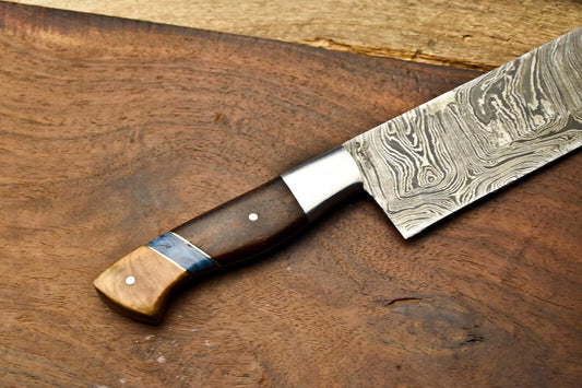 Custom Handmade Damascus Steel Blade Chef Knife – Full Tang Sport Knife with 384 Layers