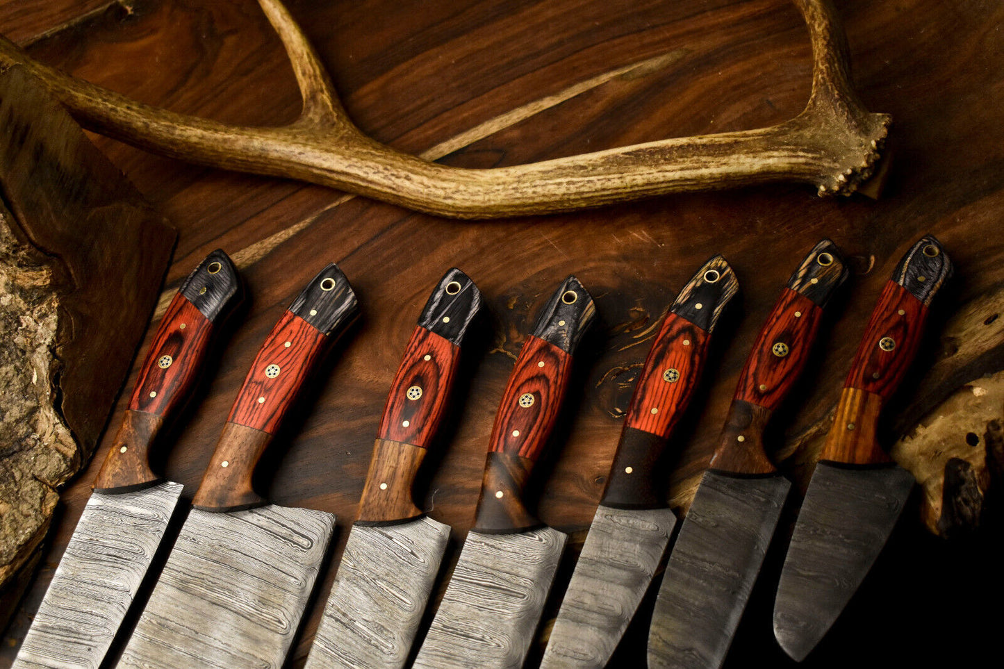 Lot of 7 Handmade Damascus Steel Chef Knives Set Full Tang Kitchen Knife Set
