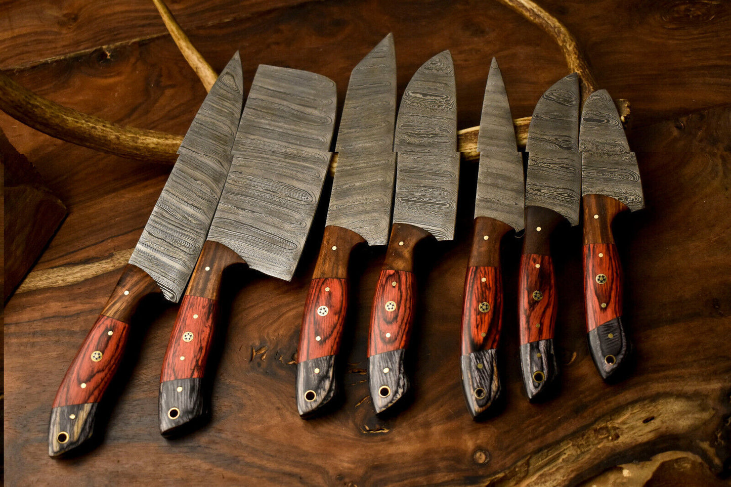 Lot of 7 Handmade Damascus Steel Chef Knives Set Full Tang Kitchen Knife Set
