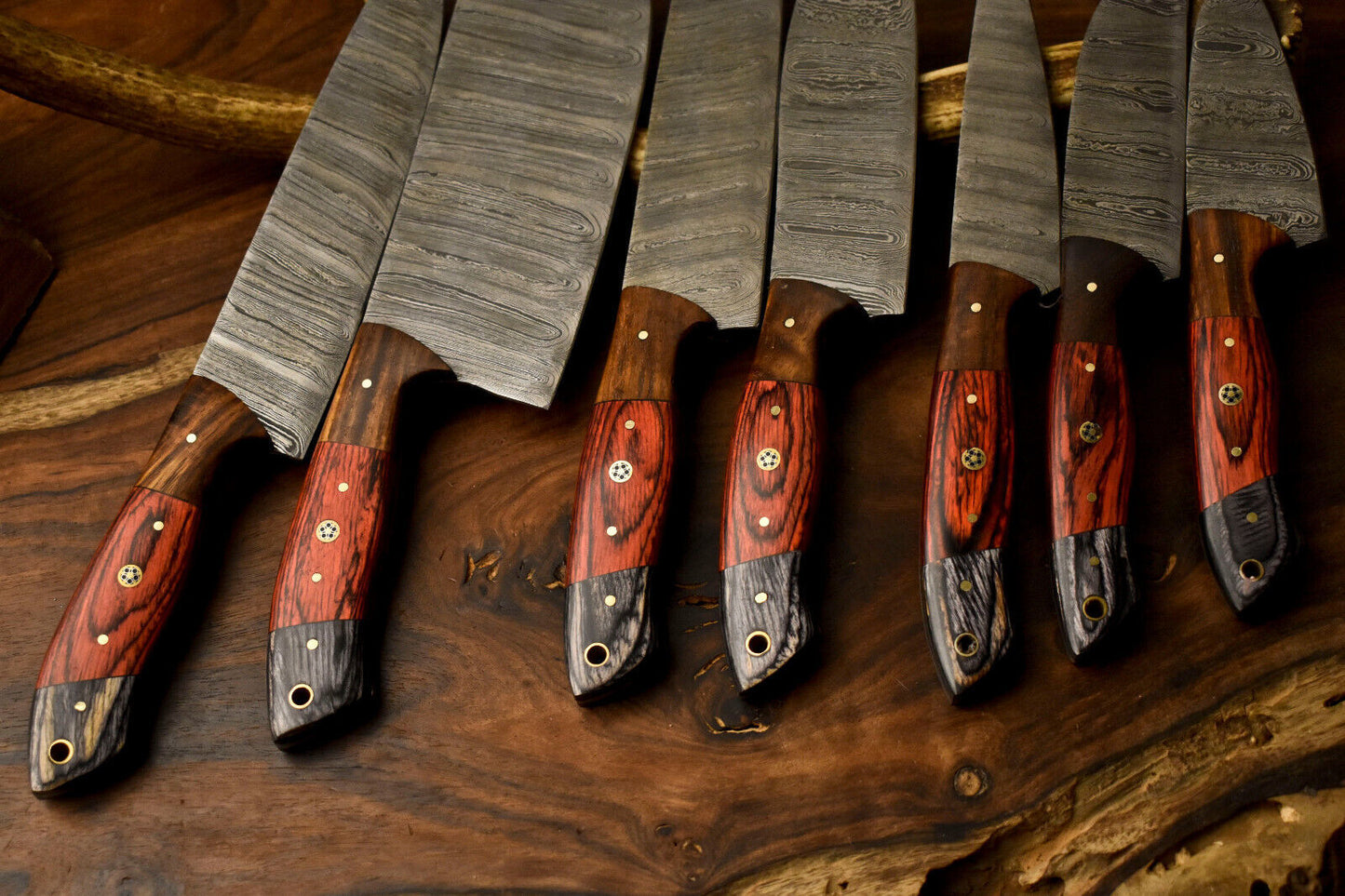 Lot of 7 Handmade Damascus Steel Chef Knives Set Full Tang Kitchen Knife Set
