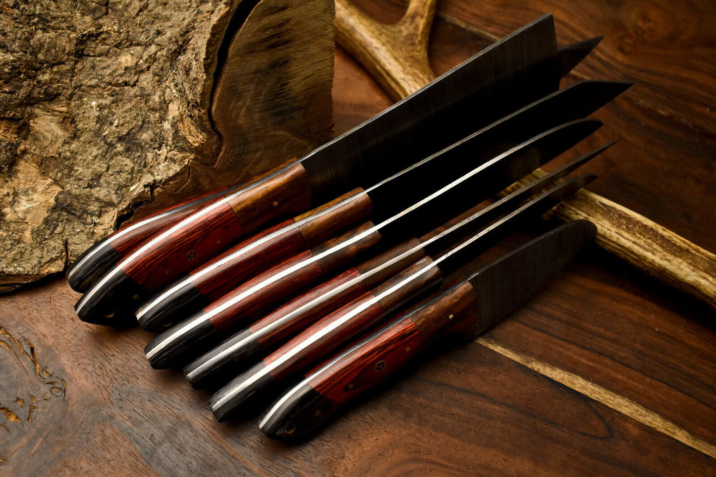 Lot of 7 Handmade Damascus Steel Chef Knives Set Full Tang Kitchen Knife Set
