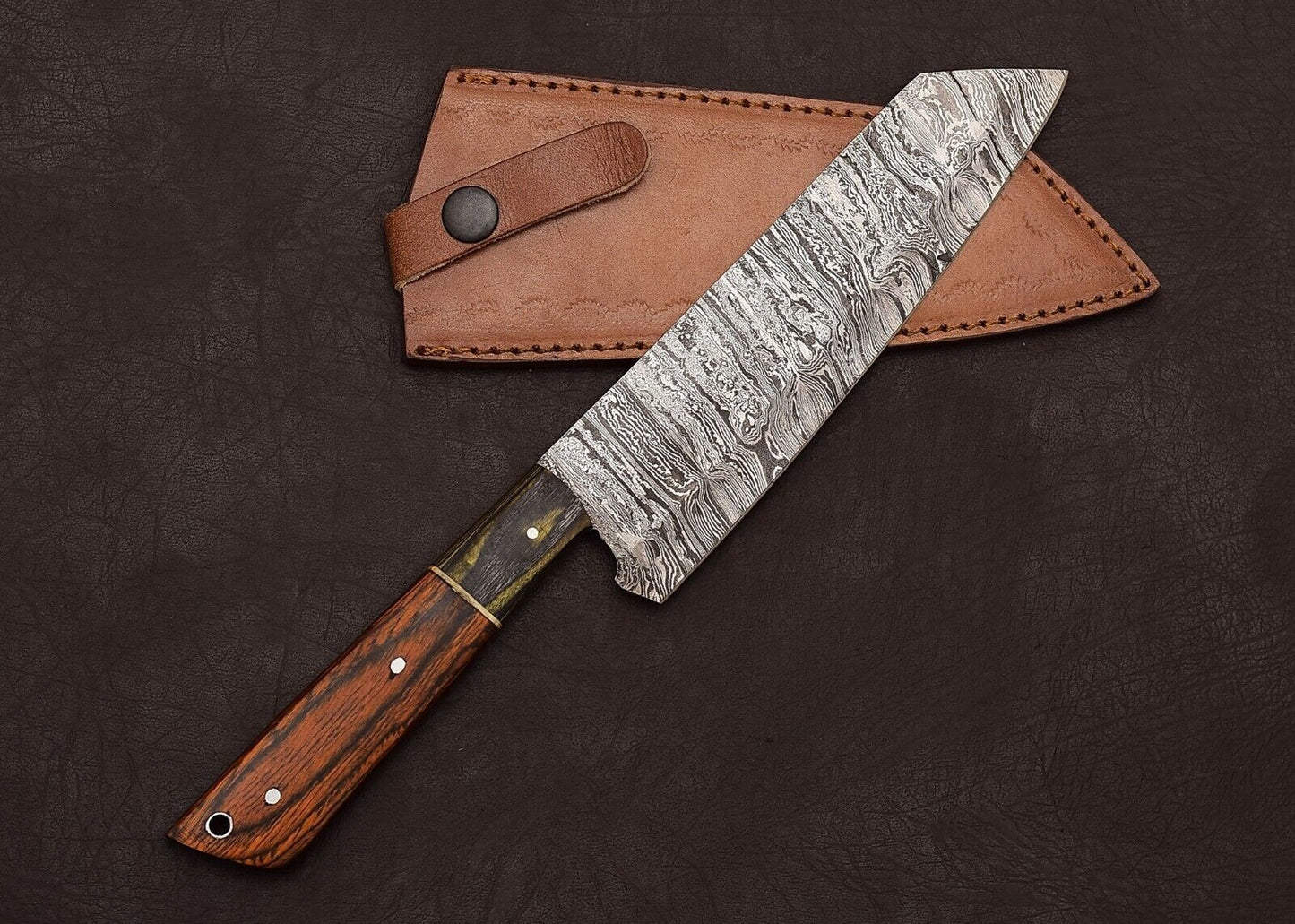 Custom Damascus Steel Chef & Hunting Knife 8" Blade with Pakka Wood Handle