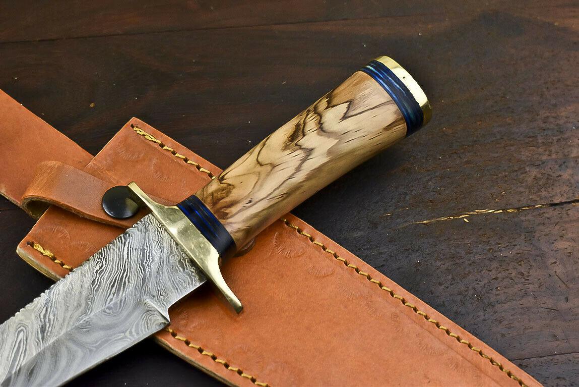 12.5" Damascus Steel Wildlife Bowie Knife with Olive Wood Handle