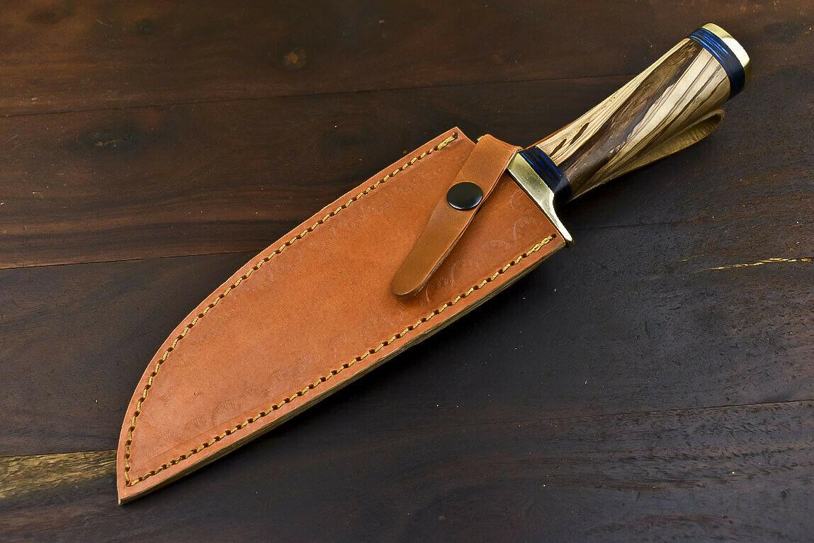 12.5" Damascus Steel Wildlife Bowie Knife with Olive Wood Handle