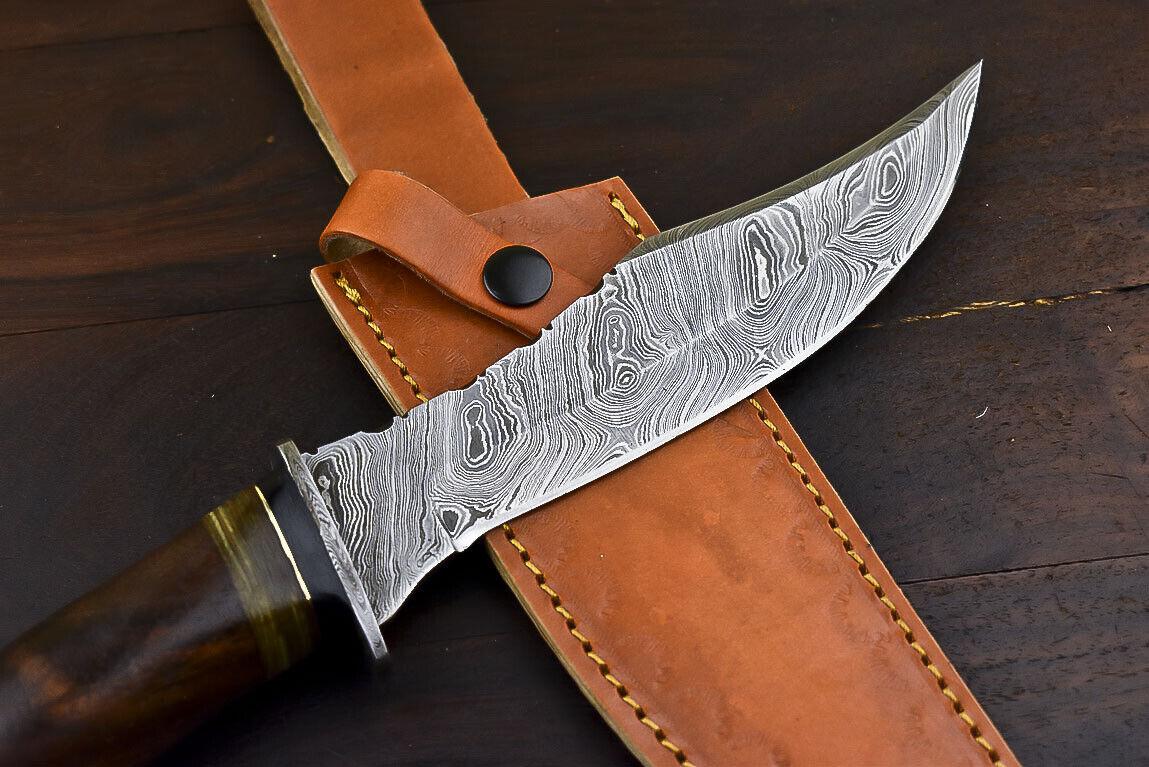 12 Inch Handmade Damascus Steel Bowie Knife with Walnut Wood Handle