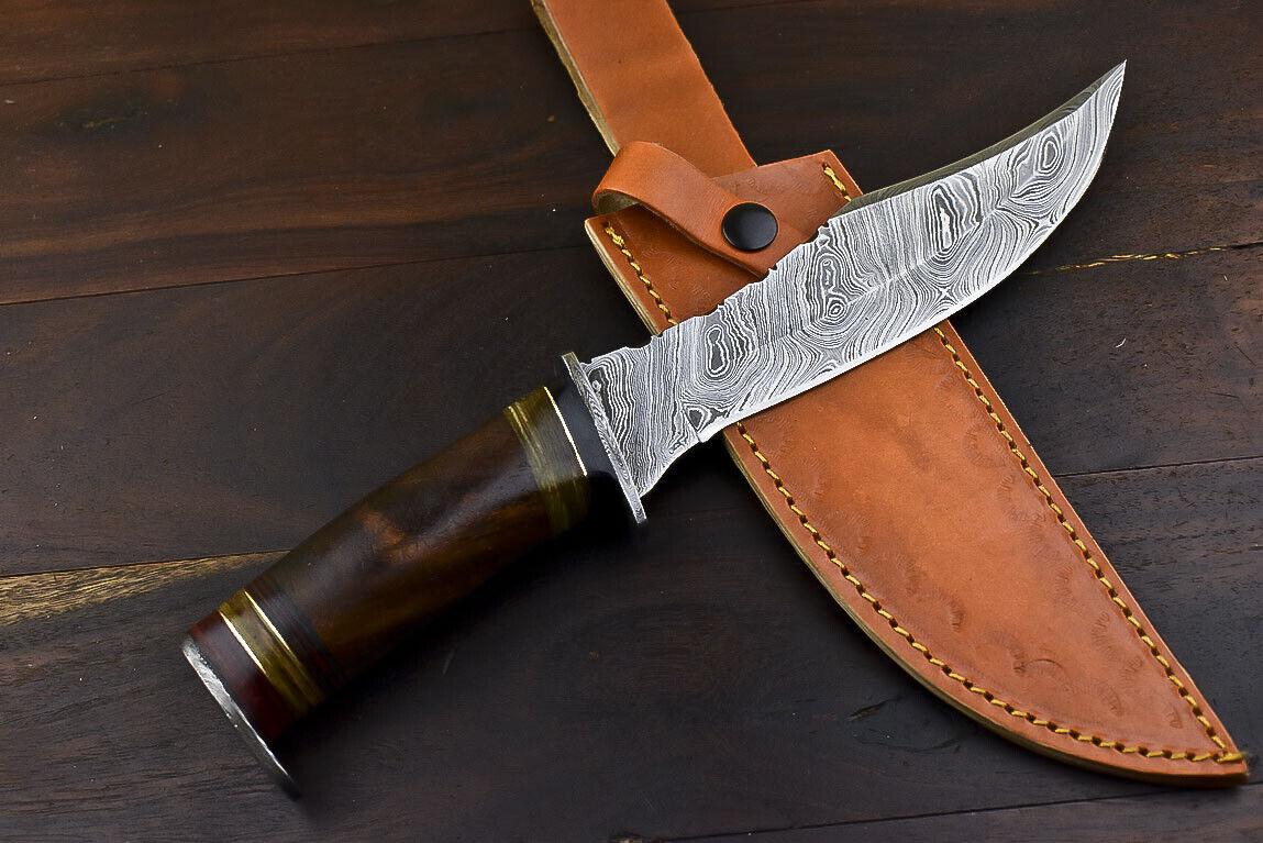 12 Inch Handmade Damascus Steel Bowie Knife with Walnut Wood Handle