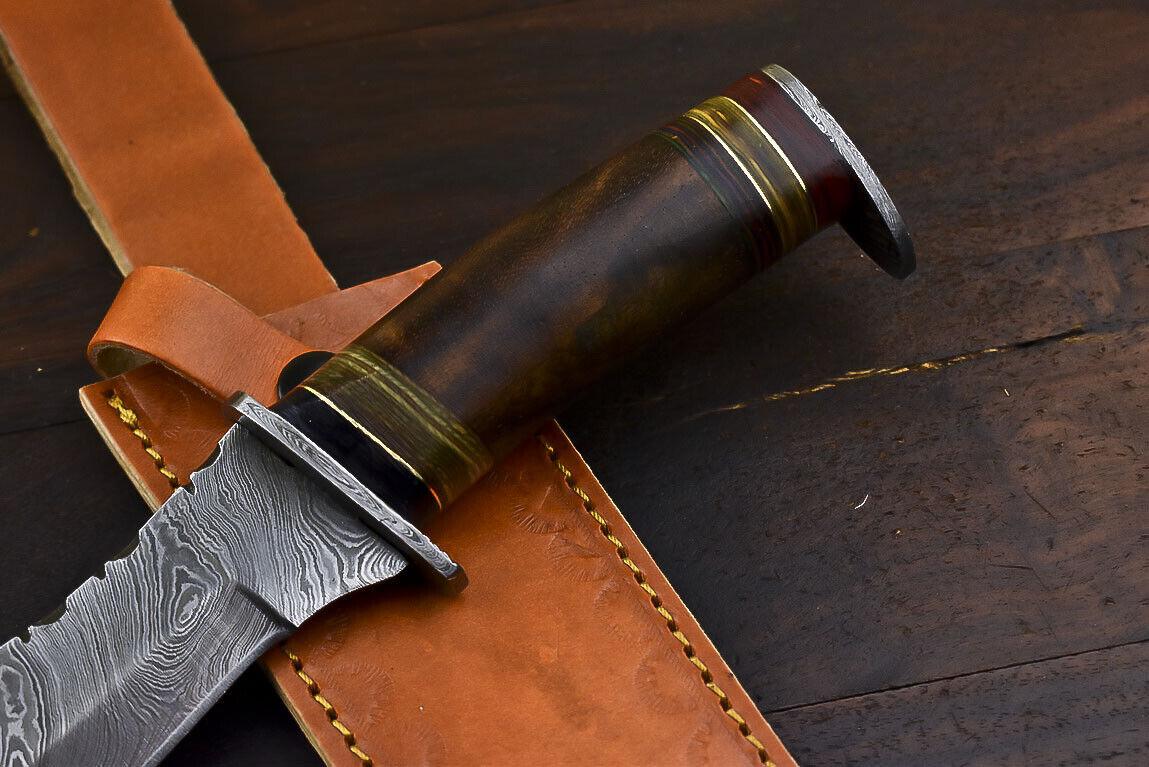 12 Inch Handmade Damascus Steel Bowie Knife with Walnut Wood Handle
