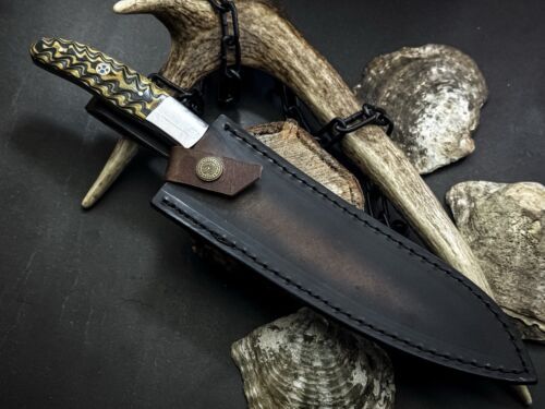 Unique Handmade Damascus Chef Knife | Wood Handle, Cow Leather Sheath, Full Tang