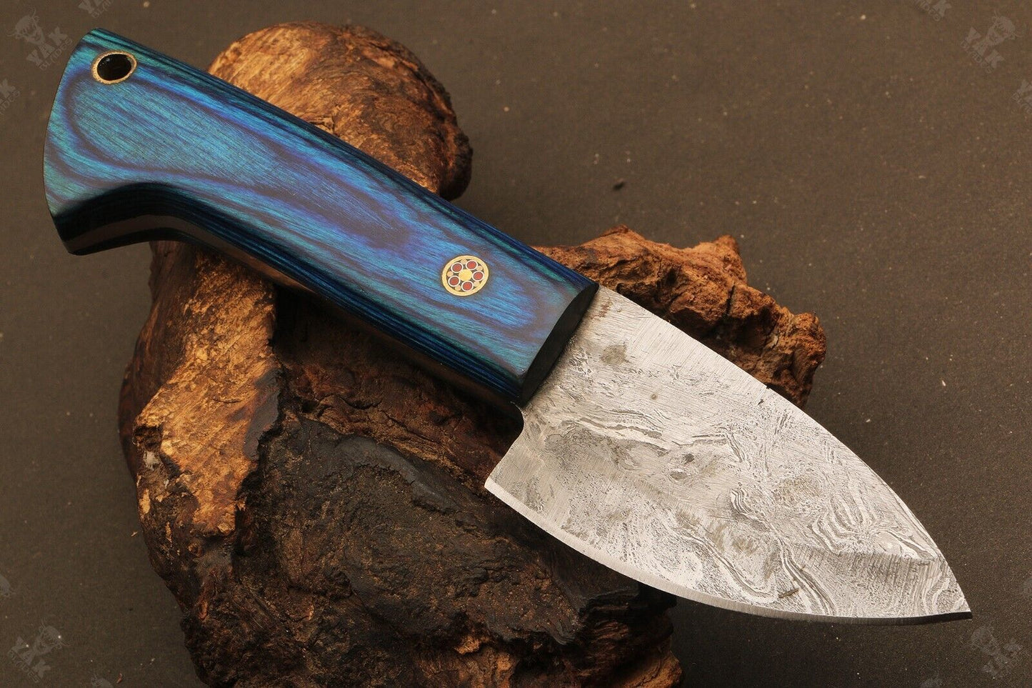 Heritage Forge TwistEdge 7 Inch Damascus Skinner Knife with Wood Handle
