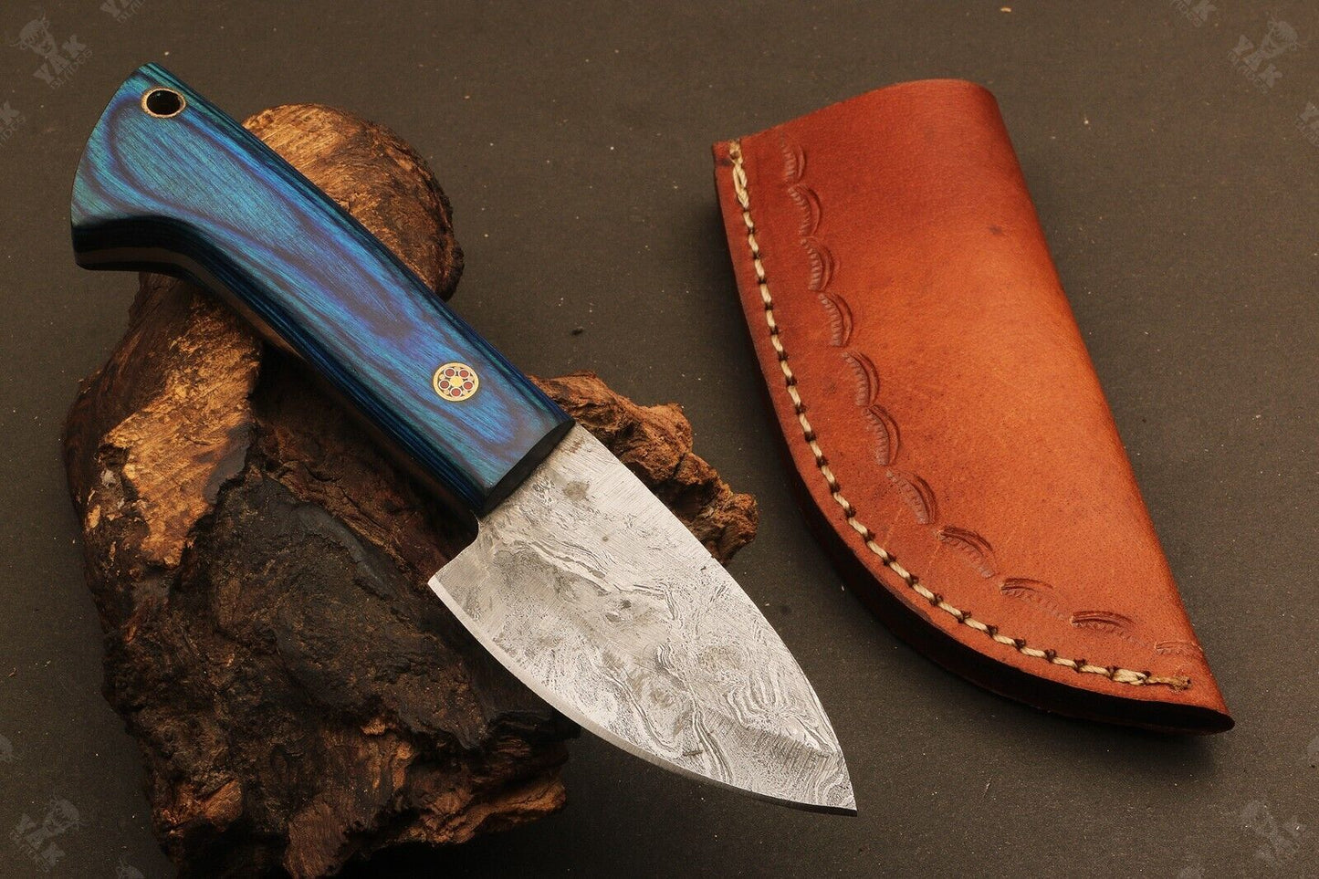 Heritage Forge TwistEdge 7 Inch Damascus Skinner Knife with Wood Handle