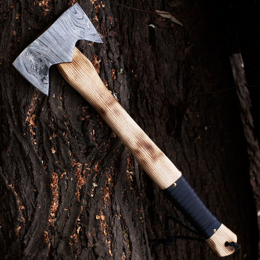 Vintage Handmade Double Bit Damascus Steel Axe with Natural Wood Handle