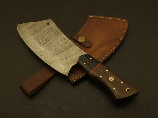 Handmade Damascus Blade Kitchen Full Tang Chef Chopper Knife with Sheath