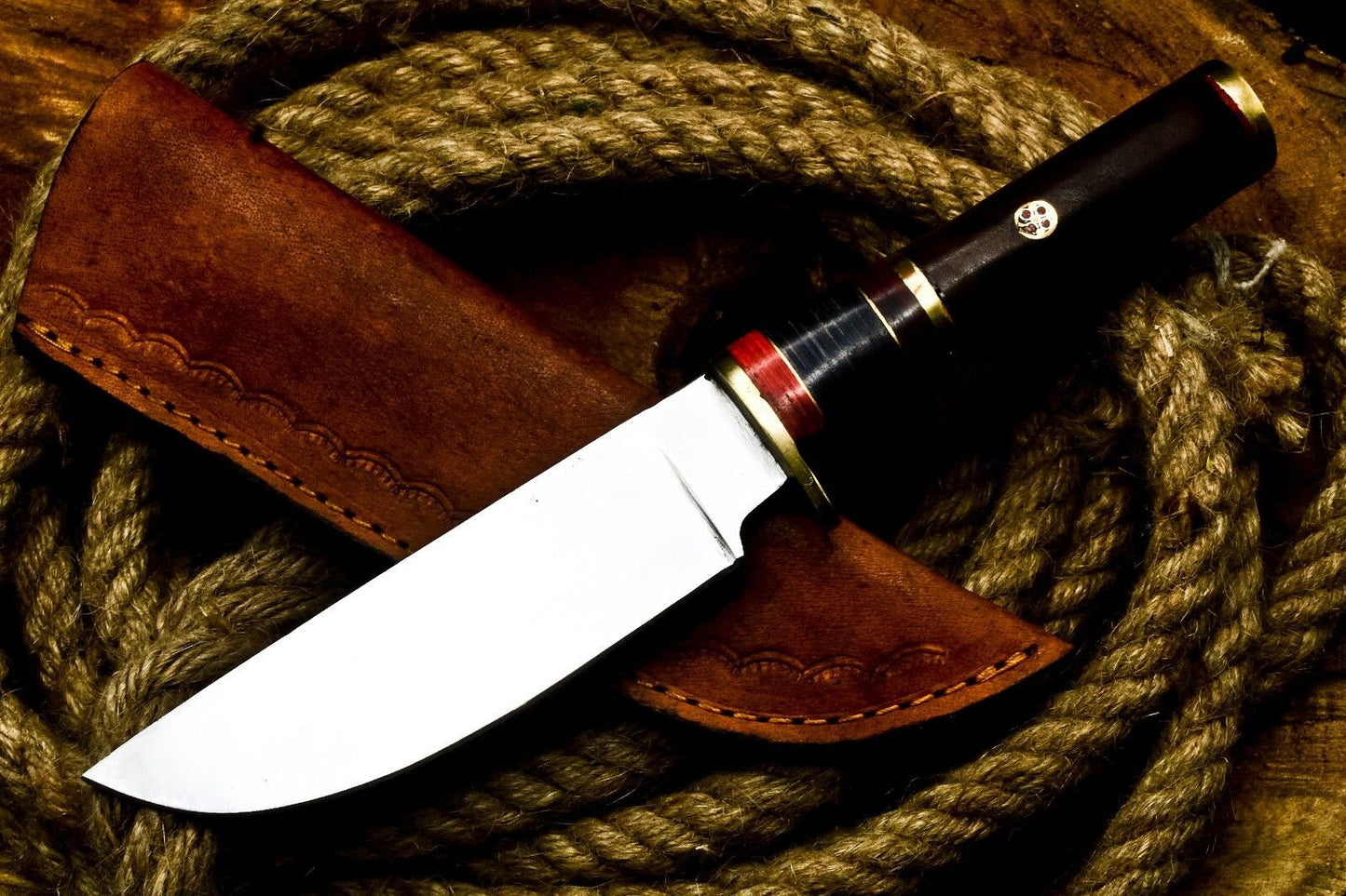 9" Handmade D2 Steel Skinner Knife | Walnut Wood Handle Full Tang Hunting EDC + Sheath