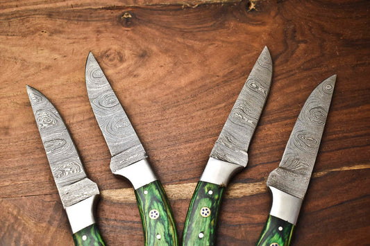 Custom Lot of 4 Rare Handmade Damascus Steel Blade Chef Knife Set – 100% Handmade