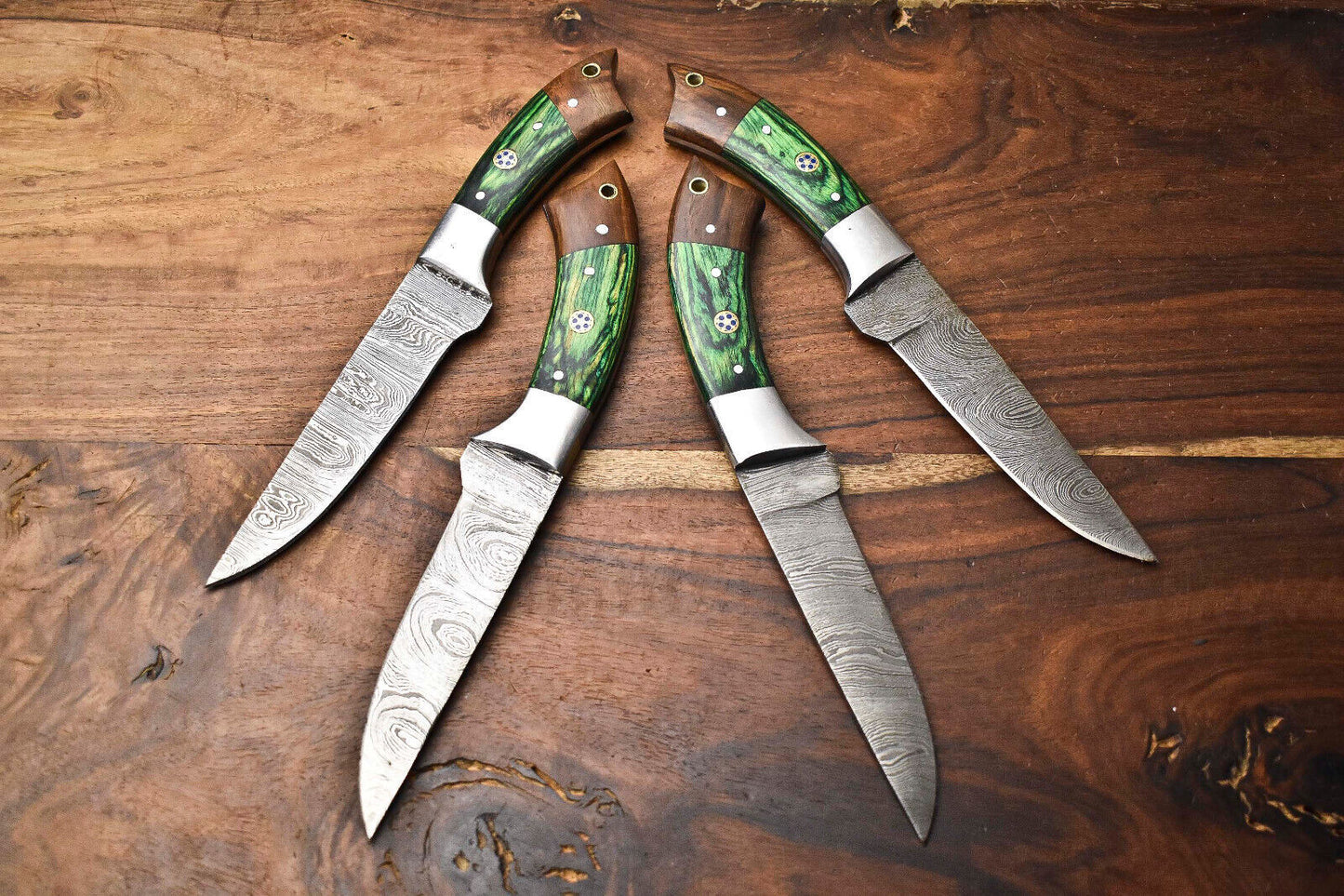 Custom Lot of 4 Rare Handmade Damascus Steel Blade Chef Knife Set – 100% Handmade