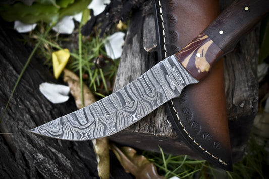 10.0 in Hand Crafted Hunting Skinner Knife Twist Damascus Walnut Wood Gift