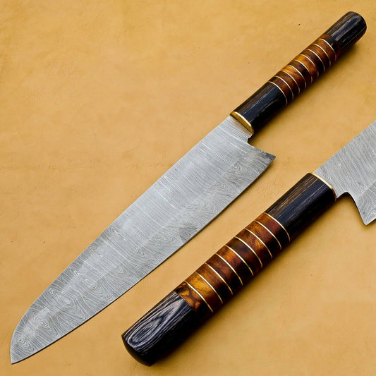 13'' Custom Handmade Chef Knife, Raindrop Pattern Damascus Steel