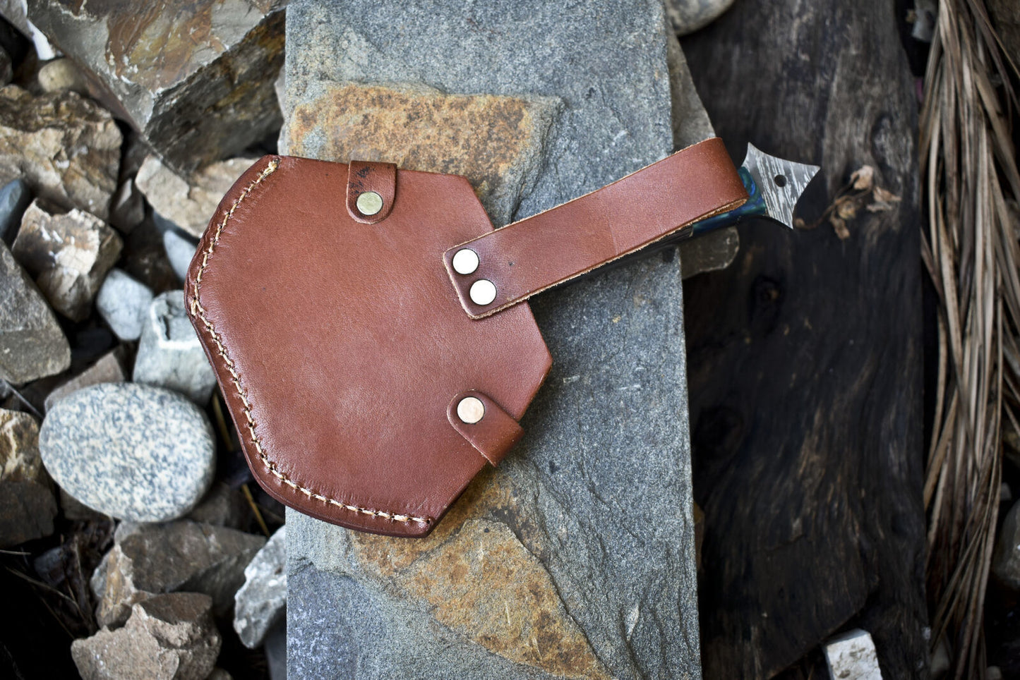 Handmade Clever Chopper Axe Knife Twist Damascus Hard Wood Tactical with Leather Sheath