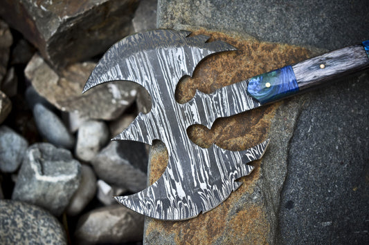 Handmade Clever Chopper Axe Knife Twist Damascus Hard Wood Tactical with Leather Sheath