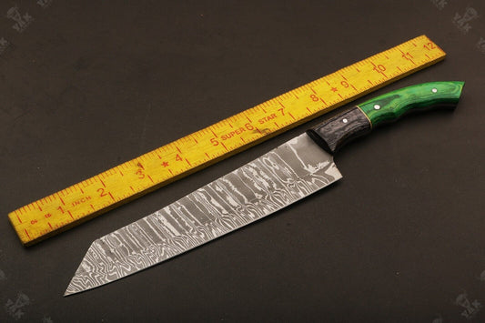 12" Custom Hand Forged Fire Damascus Steel Santoku Chef Knife for Kitchen
