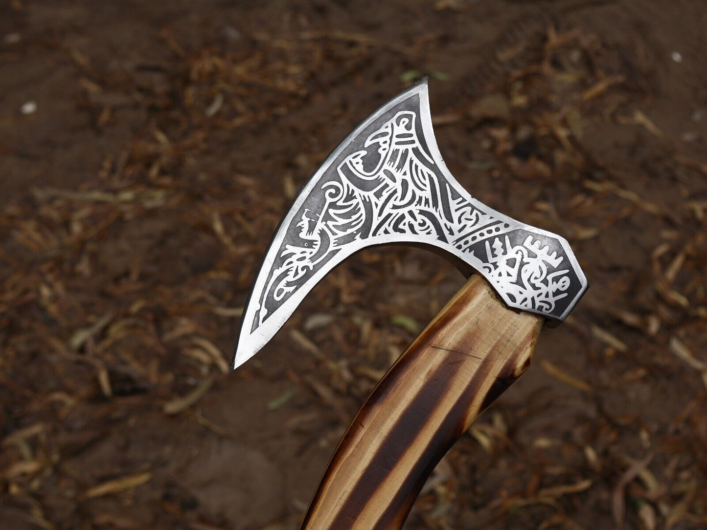 Hand Forged 18 Inch Viking Axe Carbon Steel Blade with Ash Wood Handle and Leather Sheath