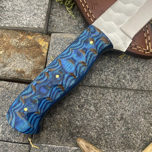 Hand Forged D2 Steel EDC Skinner Hunting Knife – Full Tang with Leather Sheath