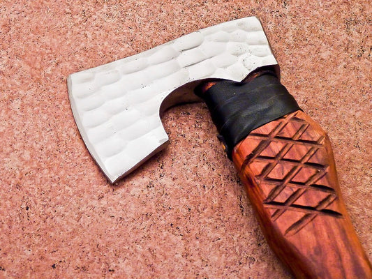 Hand Forged D2 Steel Bearded Viking Camping Axe 17 Inch with Natural Wood Handle