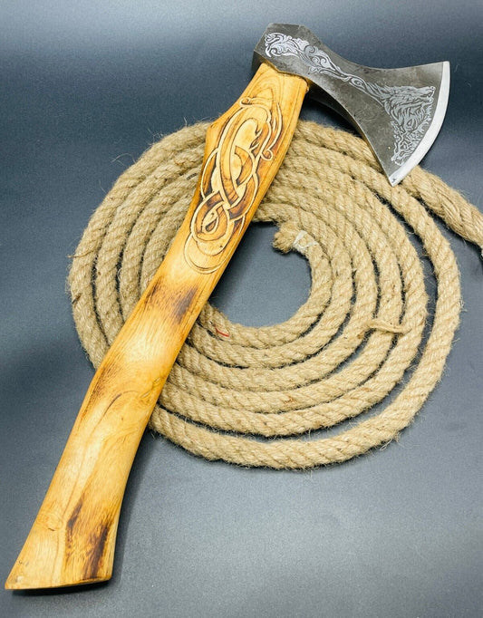 Handmade Forged Damascus Steel Viking Bearded Camping Hatchet Tomahawk Axe