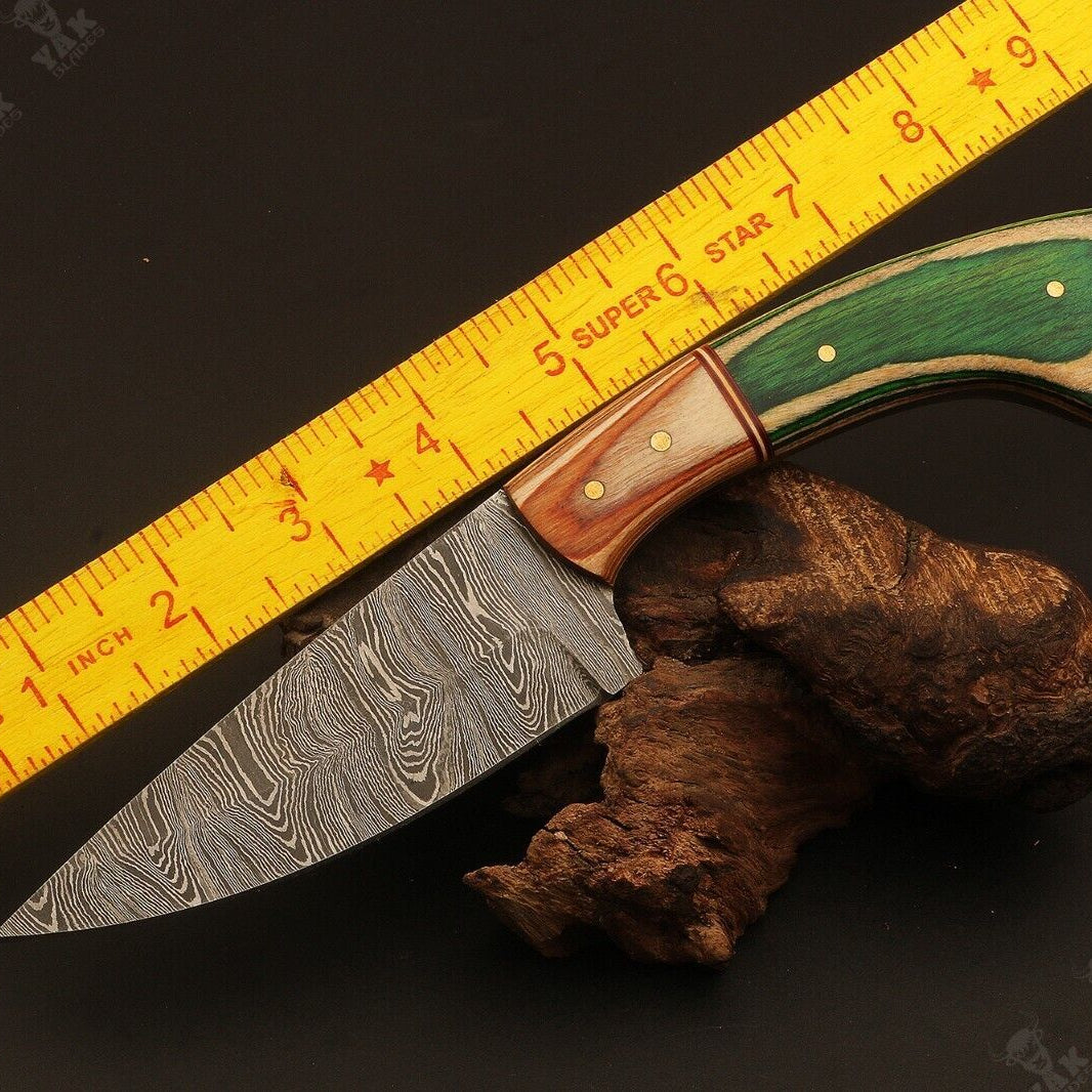 Heritage Forge Fire Damascus Steel Hunting Knife with Wood Handle