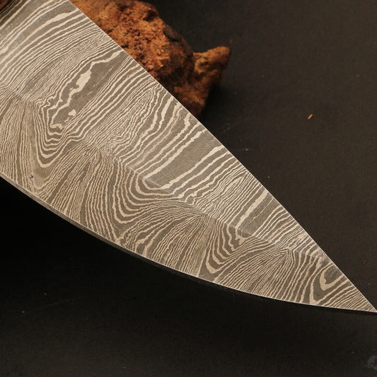 Heritage Forge Fire Damascus Steel Hunting Knife with Wood Handle
