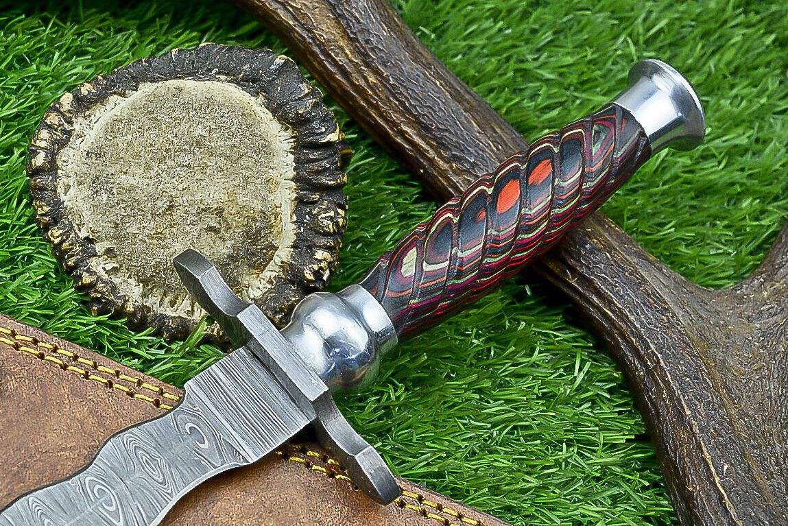 15" Kris Damascus Bowie Knife – Pakka Wood Handle & Steel Bolster