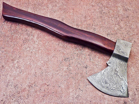 Hand Forged Damascus Steel Axe with Natural Wood Handle | Custom 16 Inch Handmade Axe