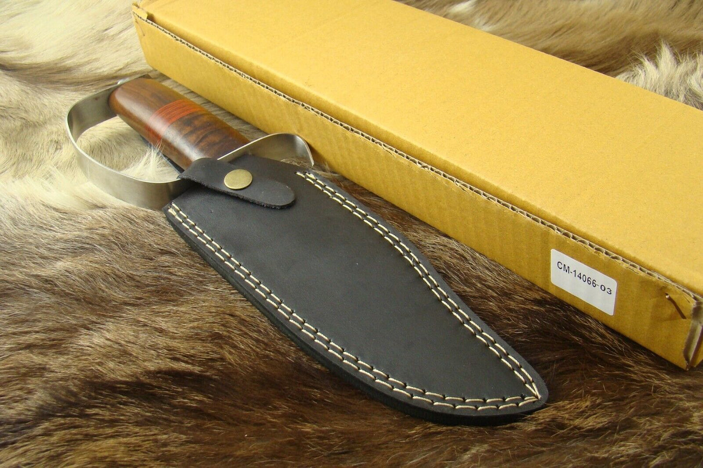 Heritage Forge Damascus Steel D-Guard Bowie Knife with Rosewood and Pakkawood Handle