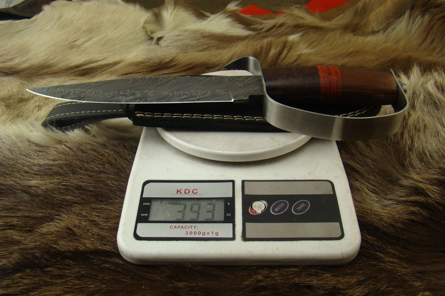 Heritage Forge Damascus Steel D-Guard Bowie Knife with Rosewood and Pakkawood Handle