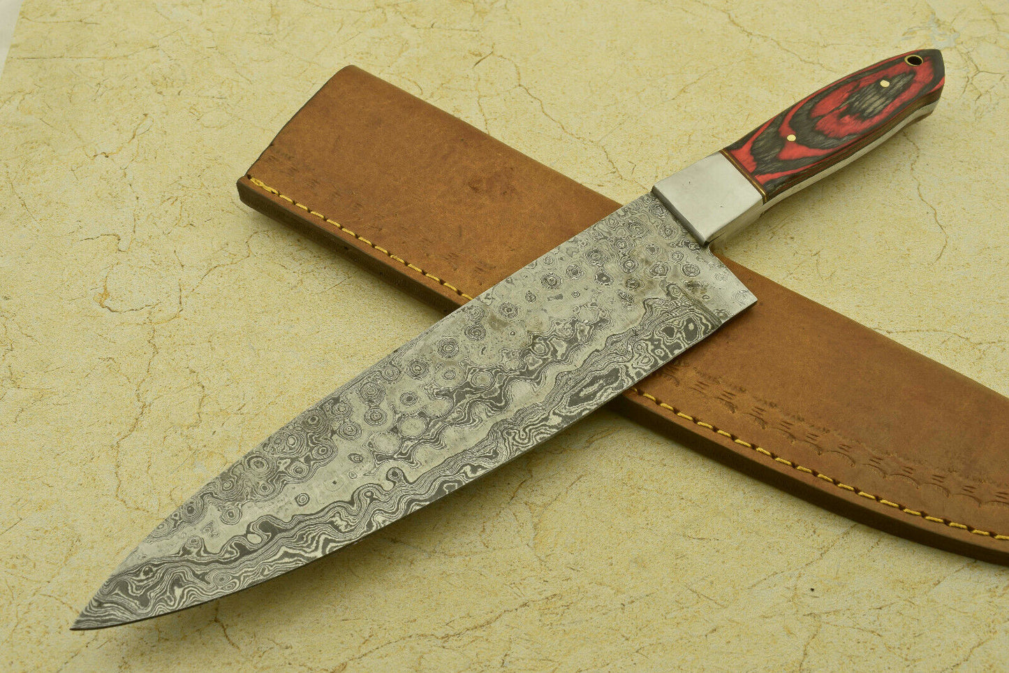 DAMASCUS STEEL CHEF KITCHEN KNIFE WITH WOOD HANDLE