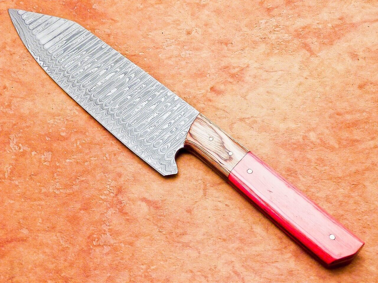13" Professional Chef Kitchen Knife Damascus Blade Handmade Hardwood Handle