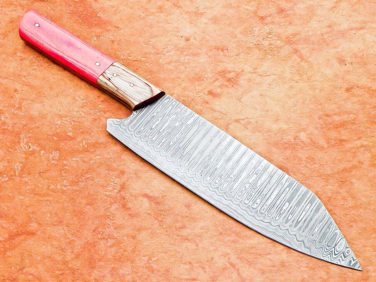13" Professional Chef Kitchen Knife Damascus Blade Handmade Hardwood Handle