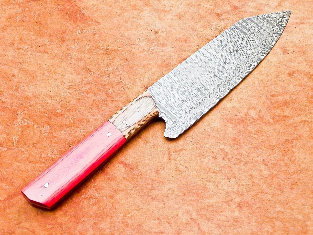 13" Professional Chef Kitchen Knife Damascus Blade Handmade Hardwood Handle