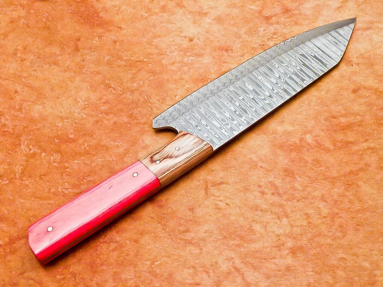 13" Professional Chef Kitchen Knife Damascus Blade Handmade Hardwood Handle