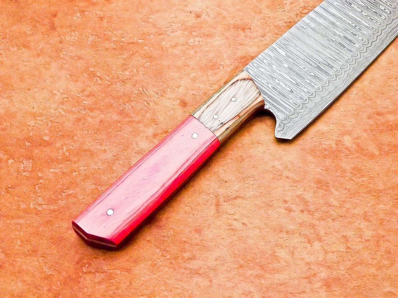 13" Professional Chef Kitchen Knife Damascus Blade Handmade Hardwood Handle