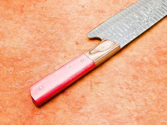 13" Professional Chef Kitchen Knife Damascus Blade Handmade Hardwood Handle