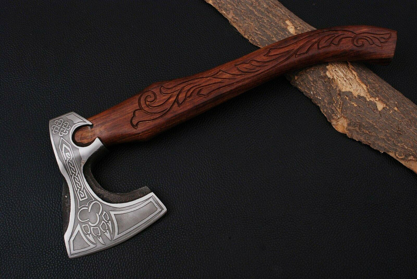 Custom Handmade Bearded Viking Axe – Forged Carbon Steel with Rosewood Handle